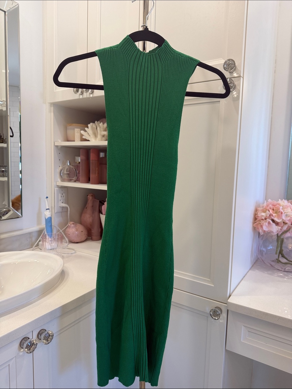 SHEIN Emerald Green Ribbed Sleeveless Midi Dress